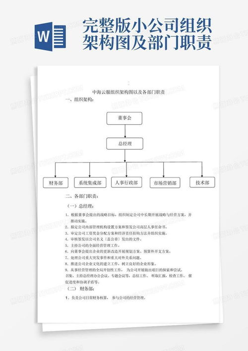 完整版小公司组织架构图及部门职责word模板下载 编号lkxnykrw 熊猫办公